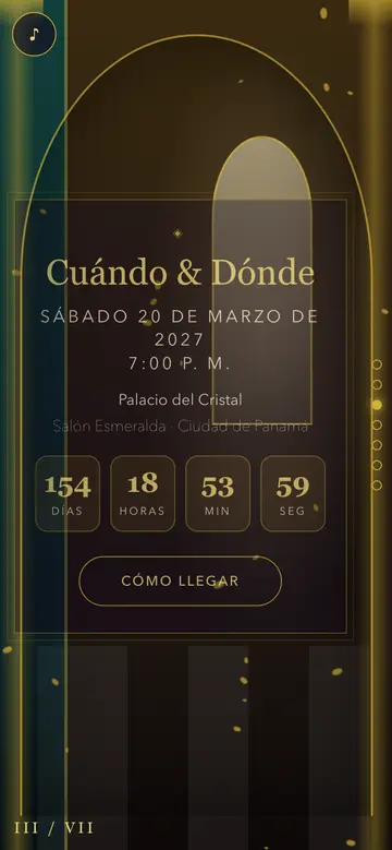 Pantalla Cuándo y Dónde con cuenta regresiva